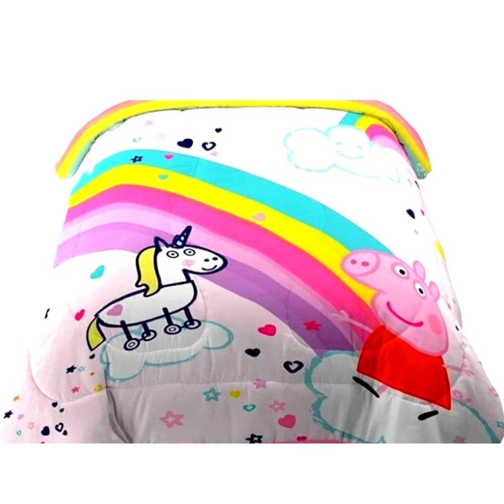 2003 PEPPA PIG & UNICORN Twin Comforter Pink & Rainbow‎ Reversible 71x 81.5 Vntg